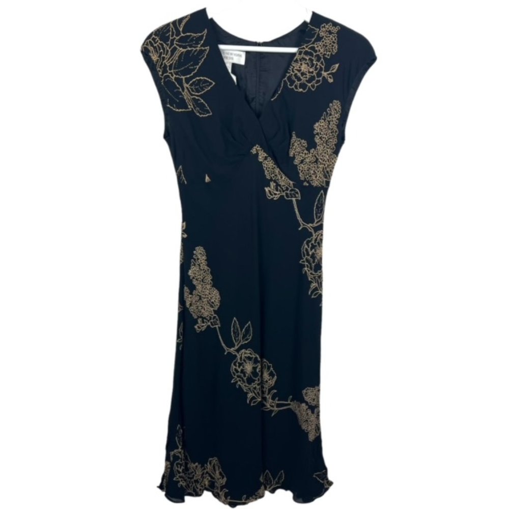 JONES NEW YORK Womens 10 Black Floral Embroidered Sleeveless Dress Back Zip